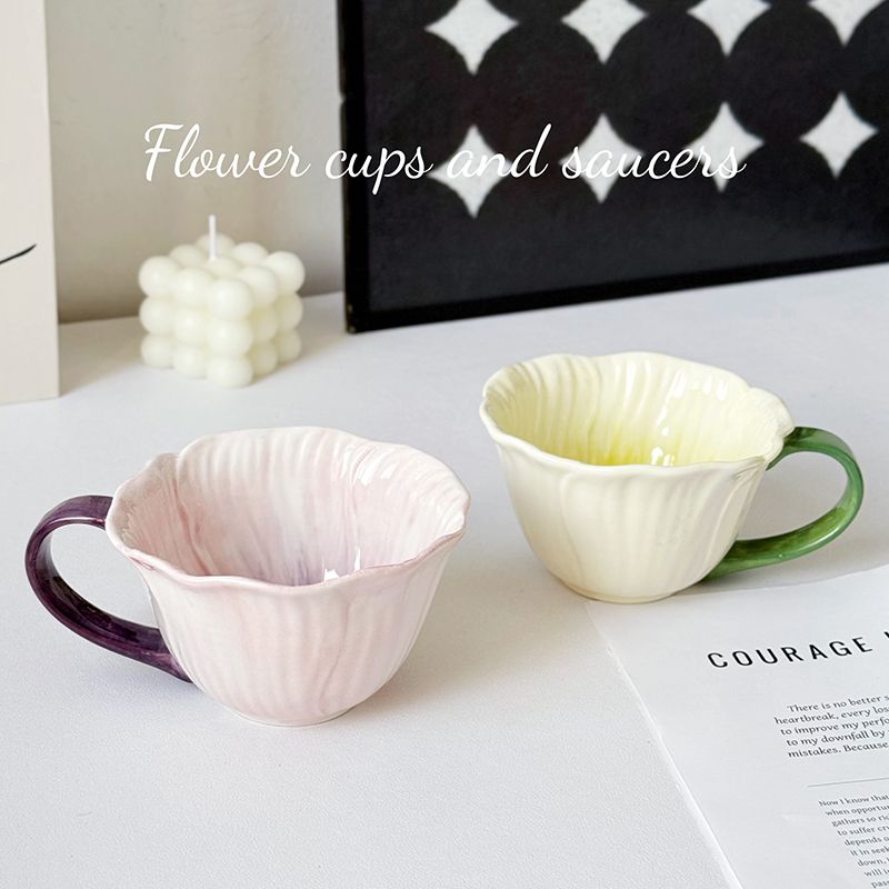 Modern Artificial Flower Shape Ceramic Coffee Cup Exquisite Afternoon Tea Dessert Tea Cup Couple Mug Office Mug Home Decoration