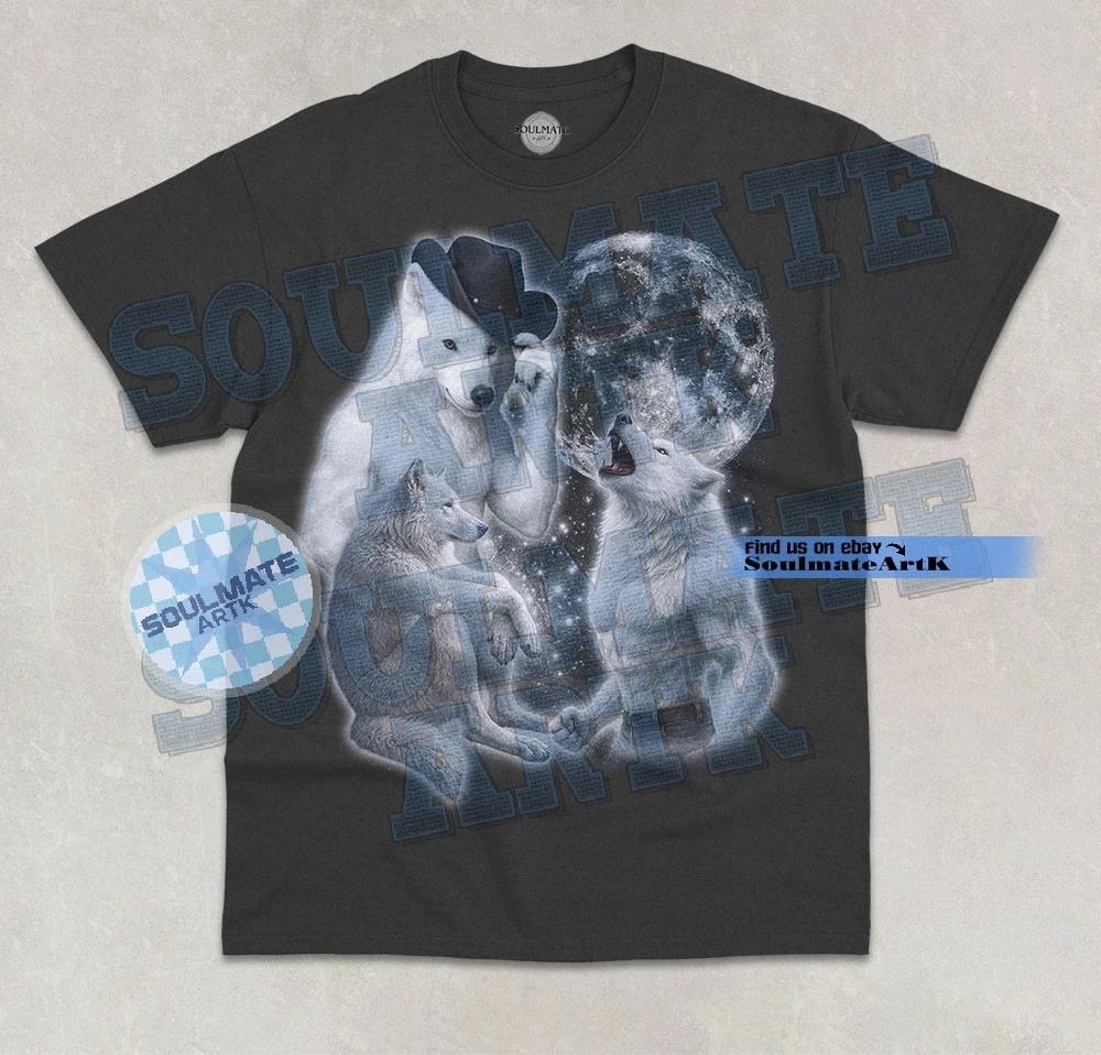 Alpha Wolf Moon T-Shirt Funny Three Wolf Moon Animal Lover Graphic Unisex Shirt M