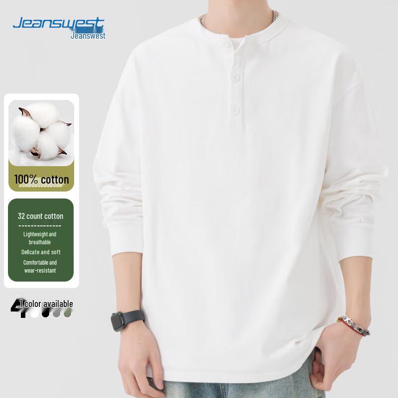 Jeanswest Men s Pure Cotton Henley Long Sleeve T-Shirt M