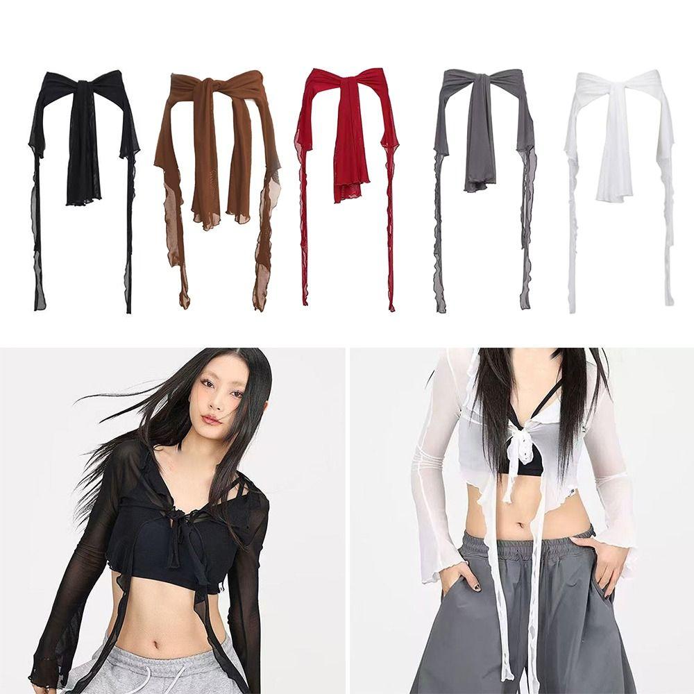 See Through Jazz Dance Scarf Streetwear Y2K Belt Jeans Pants Decor Waistband