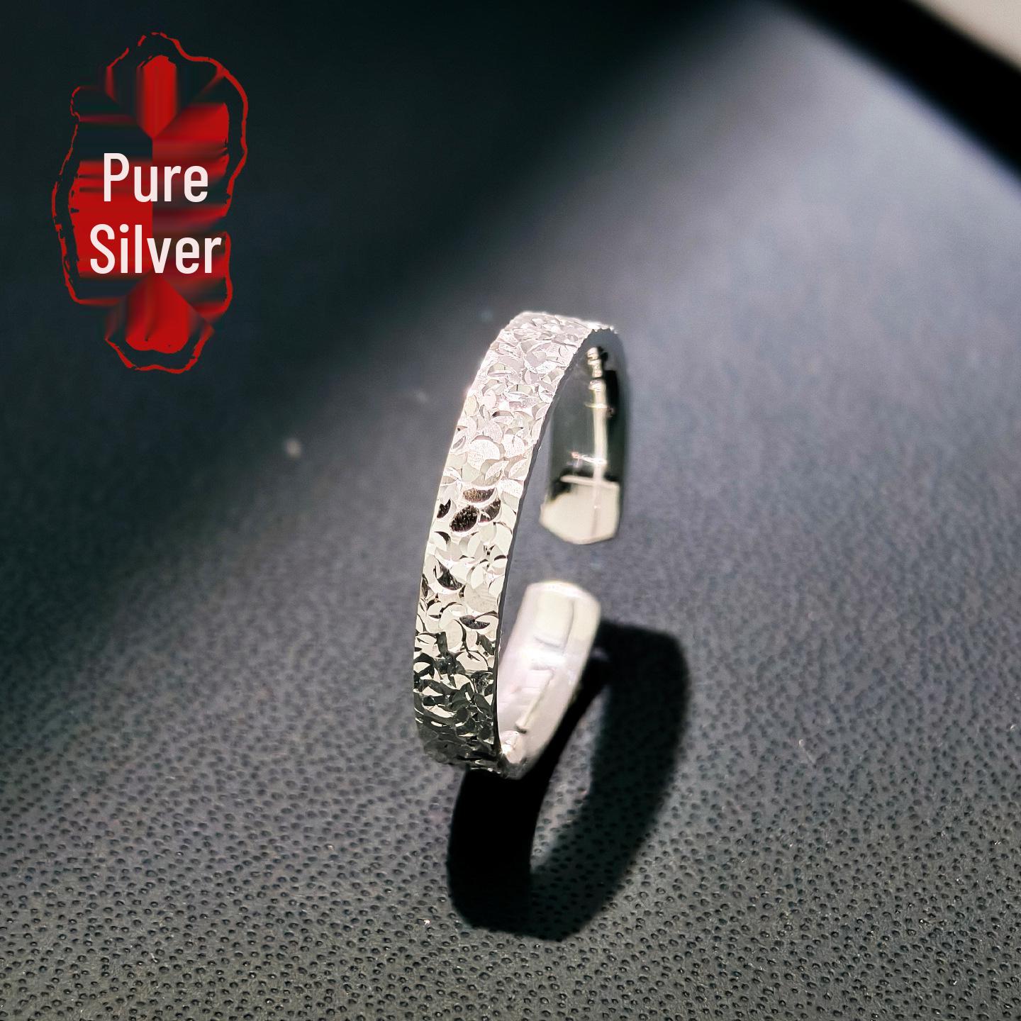 s999 Sterling Silver Starry Sky Crushed Ice Open Ring for Women - Galaxy-Inspired Douyin Fashion Style Adjustable Open Ring