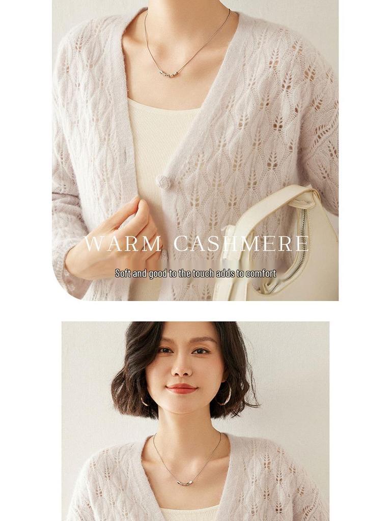 2024 Autumn/Winter Cashmere Cardigan: Button Closure, Leaf Openwork, Loose & Versatile Sweater.