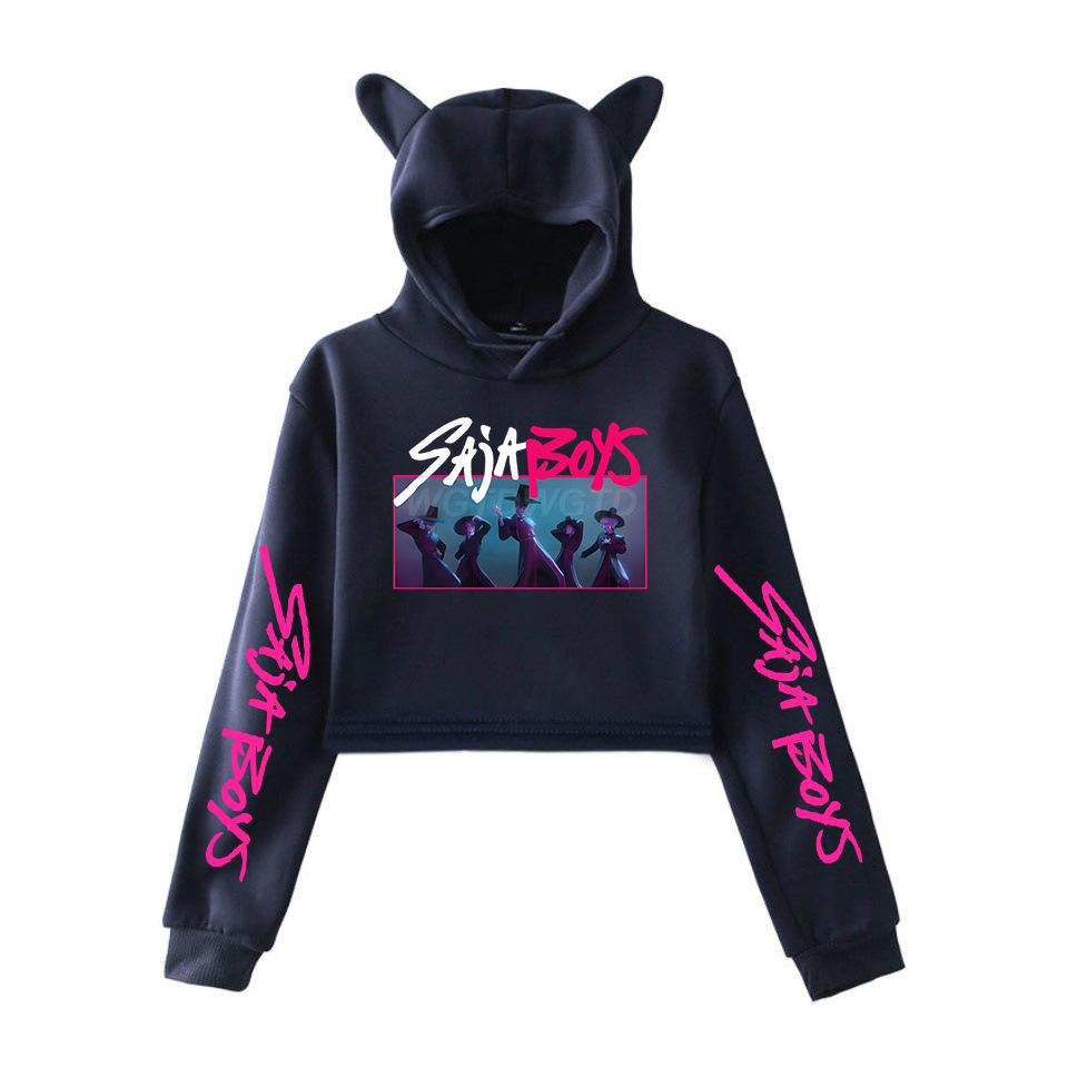 KPop Demon Hunters Printed Women Hoodie Cat Ears Long Sleeve Crop Tops Saja Boys Trend Streetwear Women's Clothing