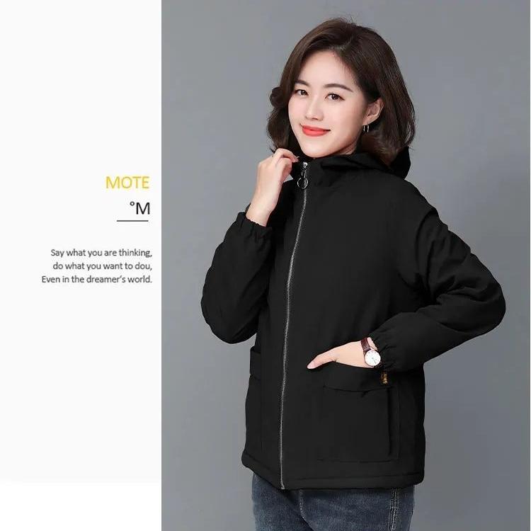 Women's Fleece Jacket Autumn Winter Short Thick Warm Zipper Jacket Loose Women's Hooded Coat Plus Size