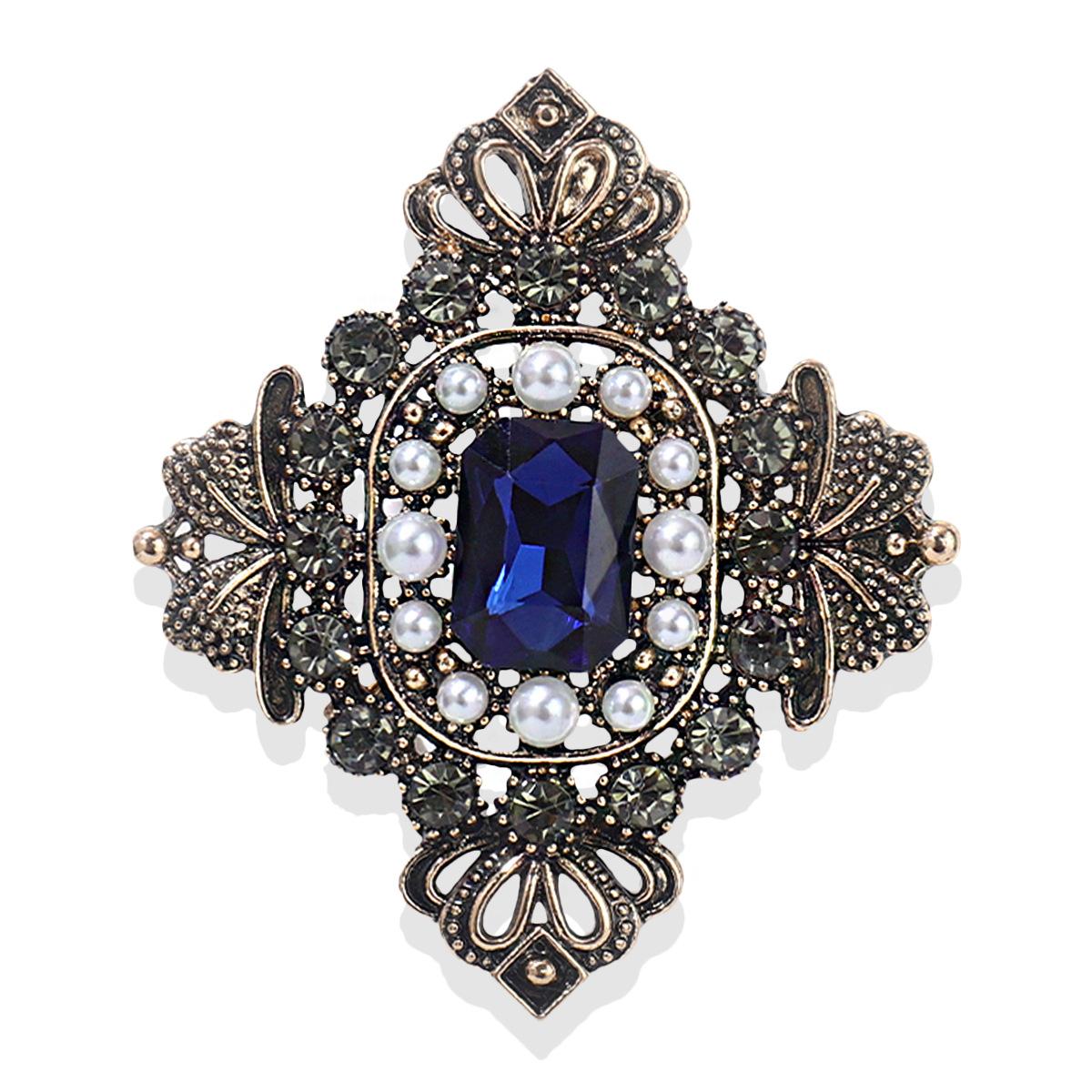 

Брошь в стиле европейского двора с сапфиром, украшение в стиле ретро с жемчугом и драгоценными камнями, аксессуары для костюмов, легкая роскошная брошь в виде булавки