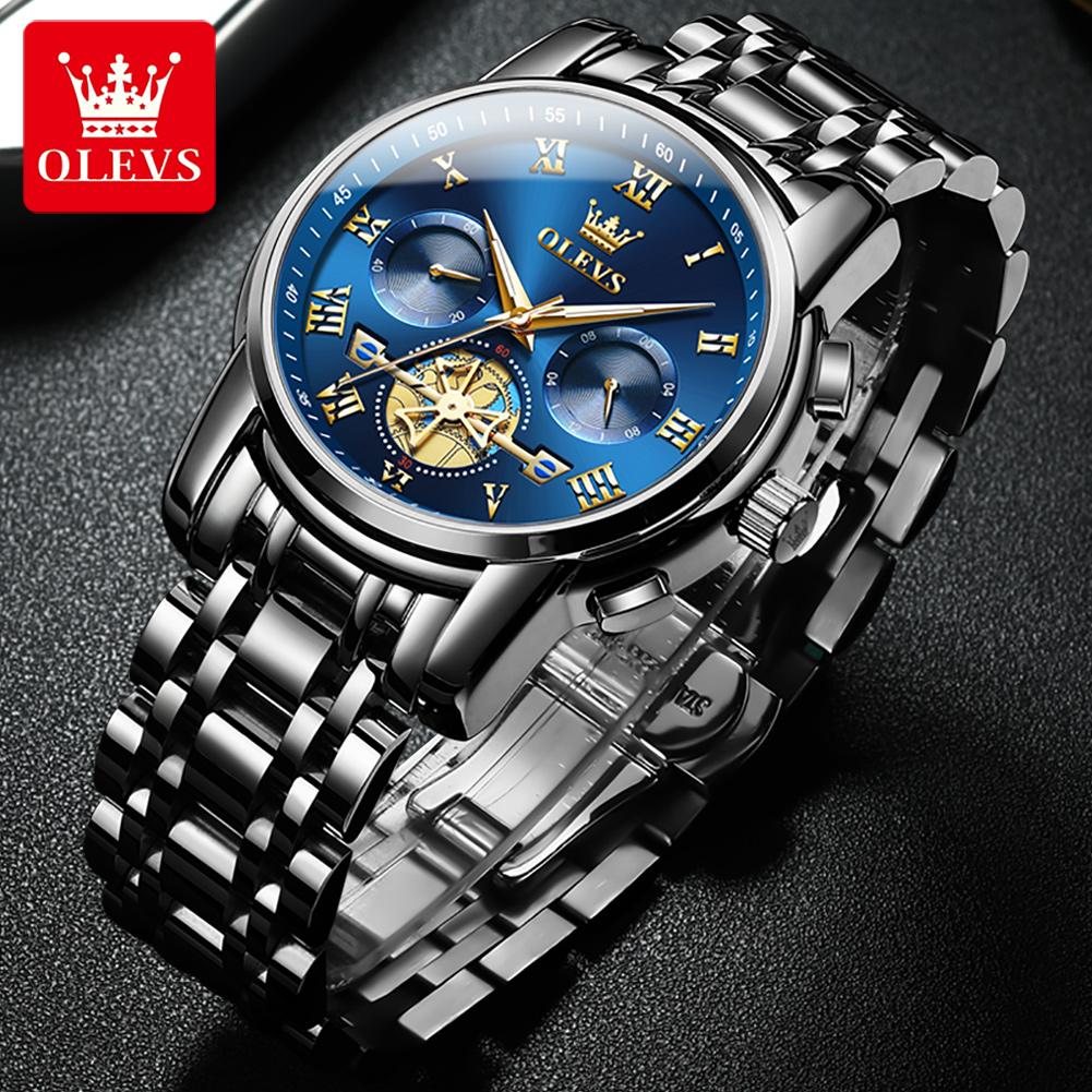 OLEVS 2859 Men's Quartz Watch With Steel Band Timing Function