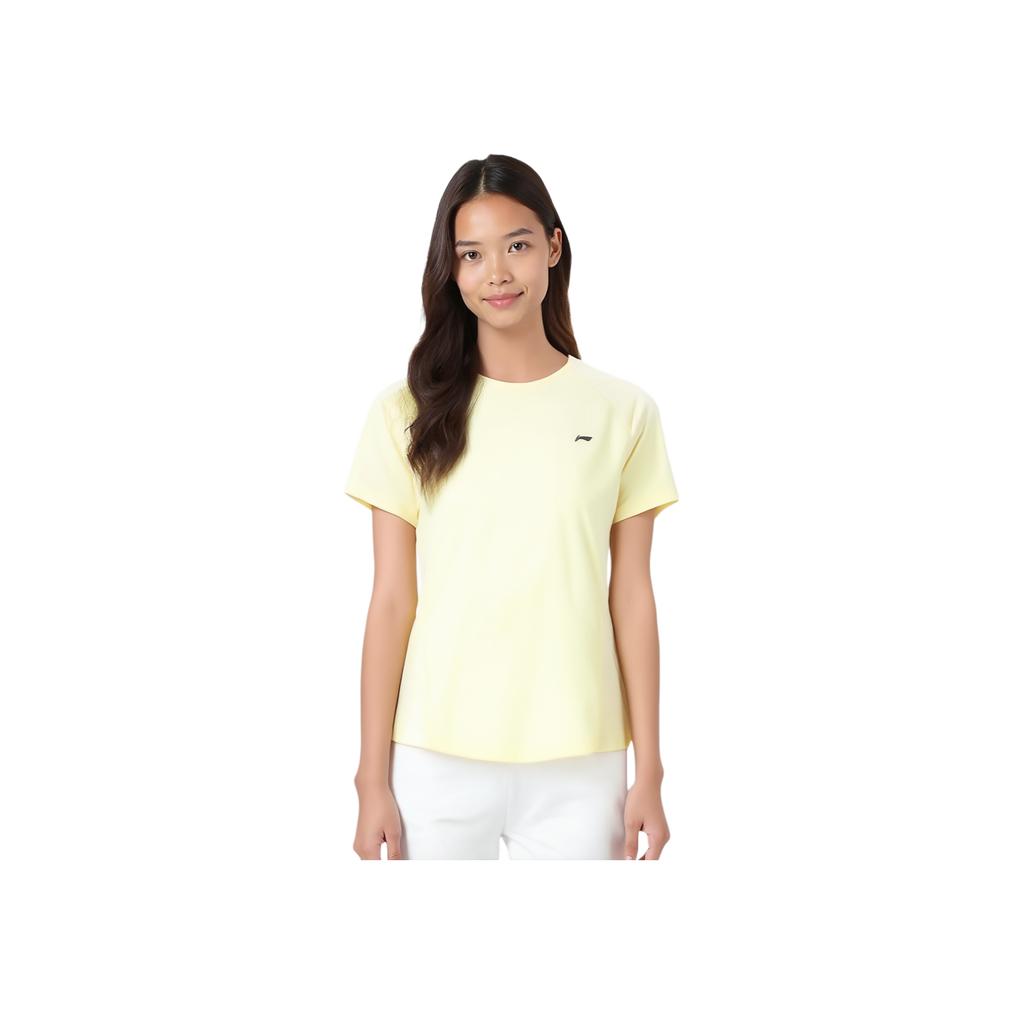 Li-Ning Simple Versatile Solid Color Sports Casual Short Sleeve T-Shirt Women Tops Yellow ATSV344-2