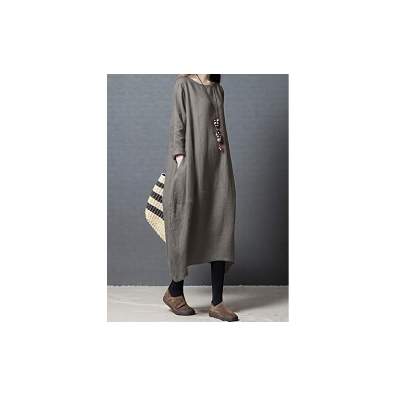 [Yino] New 8 Colors Available: Long-Sleeved Maxi Dress for Spring, Autumn, and Winter - Women's Dress, Tunic, Top, Plus Sizes, Linen, Adult Casual