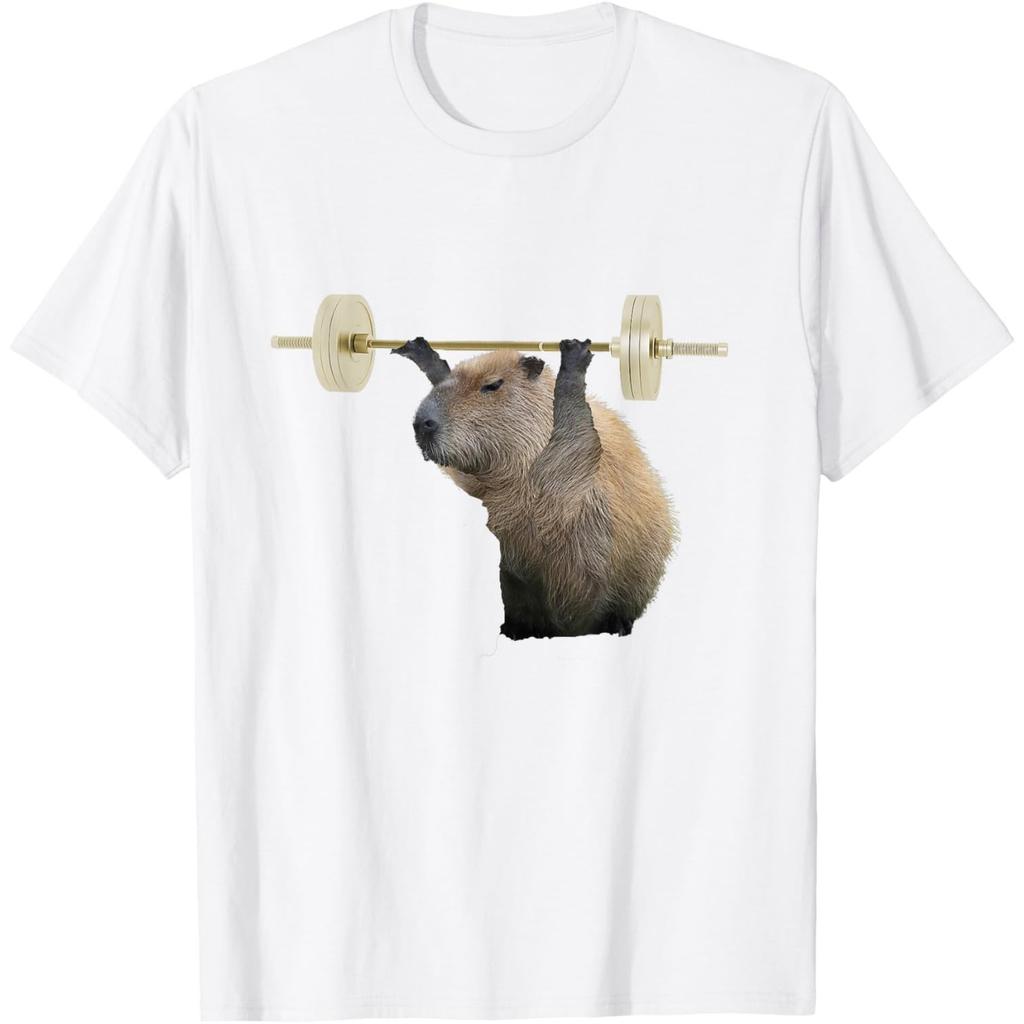 Capybara Weightlifting Graphic Tee Funny Body Building Print Casual Crewneck Tshirt For Men