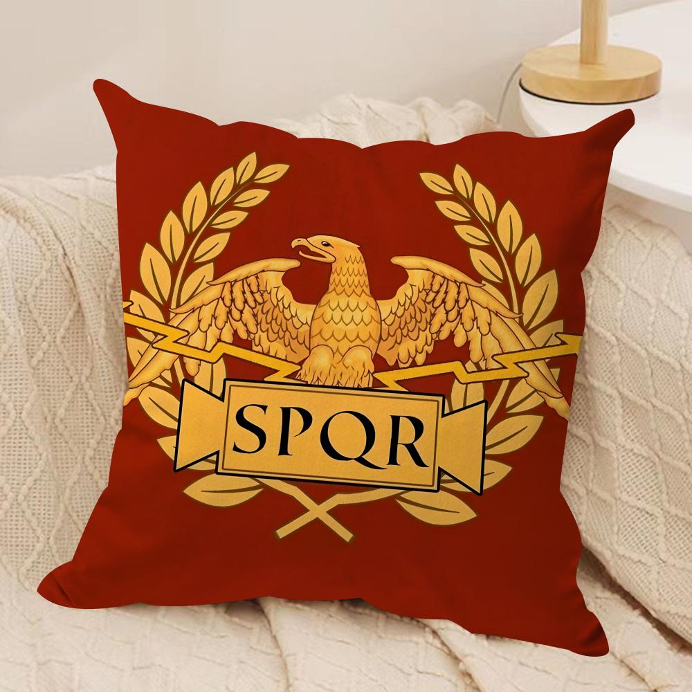 Gold Imperial Eagle Rome Spqr Cushion Cover Silky Short Plush Invisible Zipper Dustproof Sofa Pillow Case For Home Decor