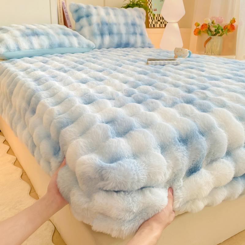 Winter Bed Sheets for Winter Rabbit Fleece Solid Color Fitted Bed Sheet Fluffy Plush Bed Cover Warm Mattress Protector Bed