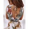 Tropical Floral Print Deep V Neck Spaghetti Strap Maxi Dress Beach Sundress