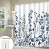 Elegant Blue Watercolor Floral Shower Curtain - Delicate Blooms & Foliage, Polyester, Calm Natural Beauty, Botanical Theme