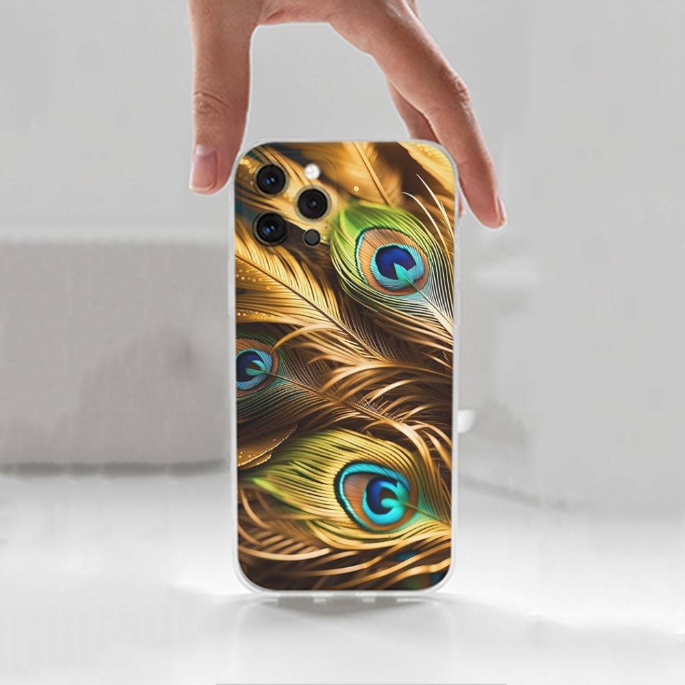 Peacock Feathers  For iPhone 16,13,12,11,17,14,15,Pro,Max,Plus,X,XS,XR,SE,Mini Transparent Soft silicone Case