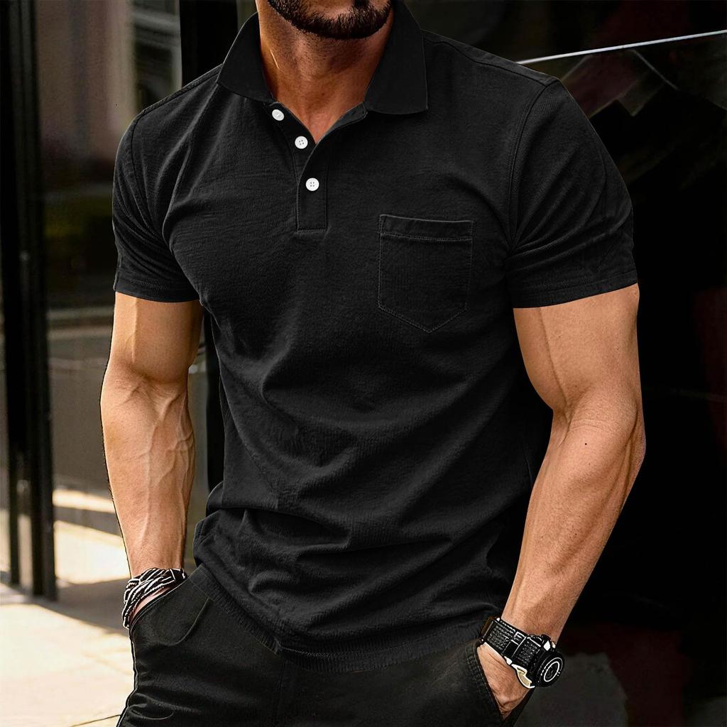 Men’s Short Sleeve Polo Shirt with Chest Pocket Classic Fit Soft Cotton Collared Top for Casual or