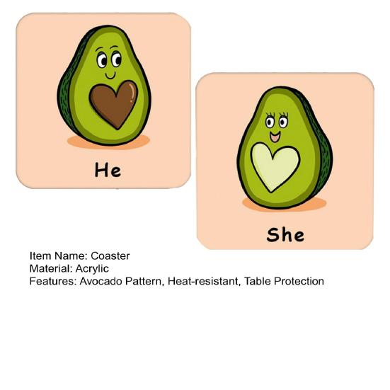 2 ks pár avokádových akrylových tácků on a ona žáruvzdorná protiskluzová ochrana stolu na desku čtvercový nápoj káva držák na čaj valentýnský