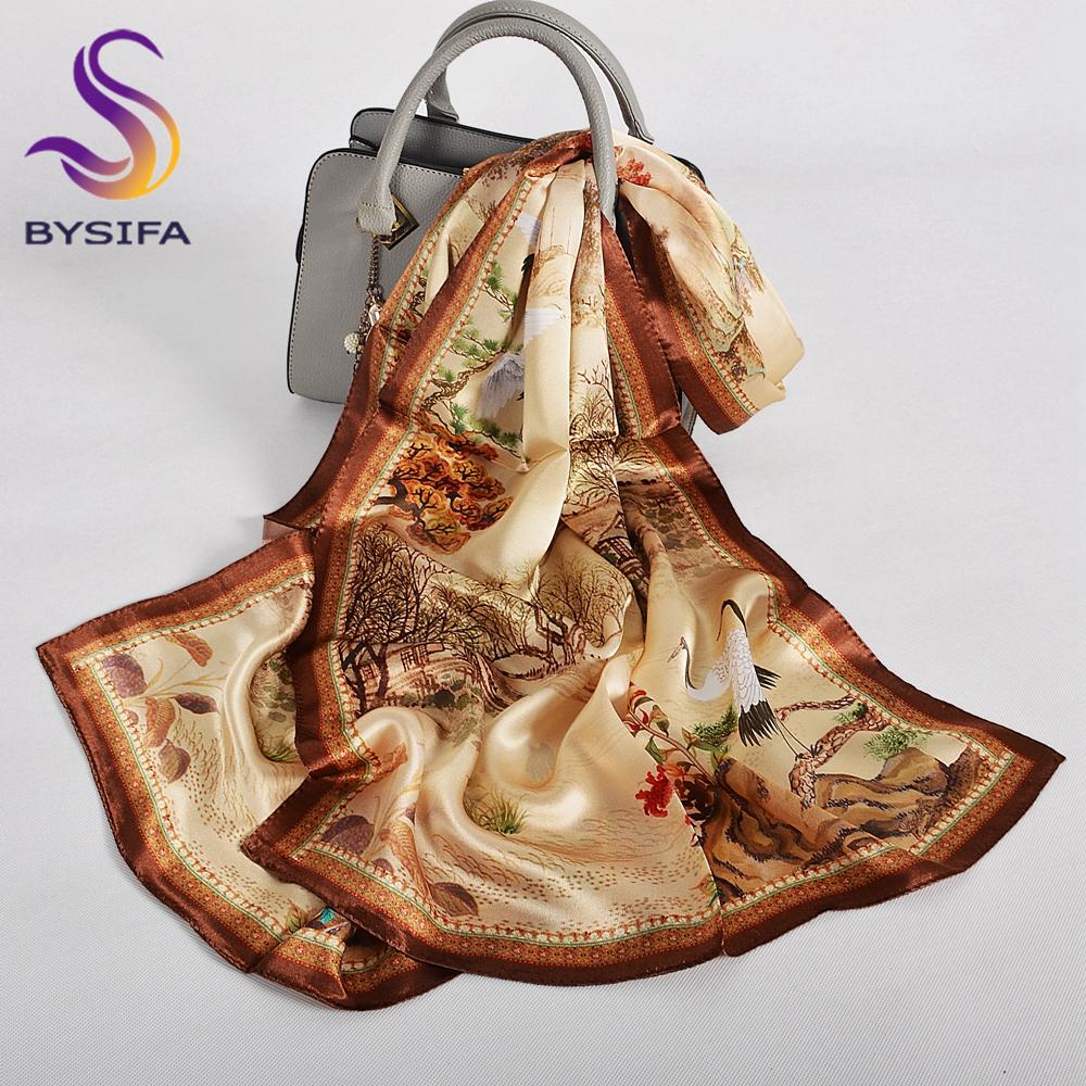 BYSIFA|Winter Blue Red Silk Shawl Scarf New Floral Long Scarves Hijabs Printed Fashion Accessories Brand Head Neck Scarves Wraps