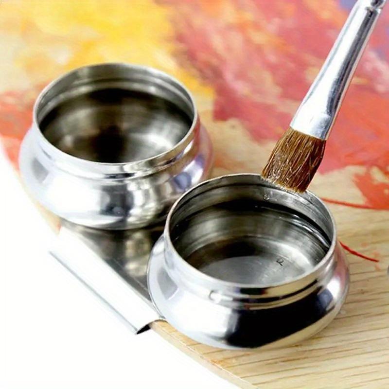 2Pcs Oil pot Palette Stainless Steel Drum Painting Palette Oil Paint Pot Single Double Hole Dipper Art Painting Supplies