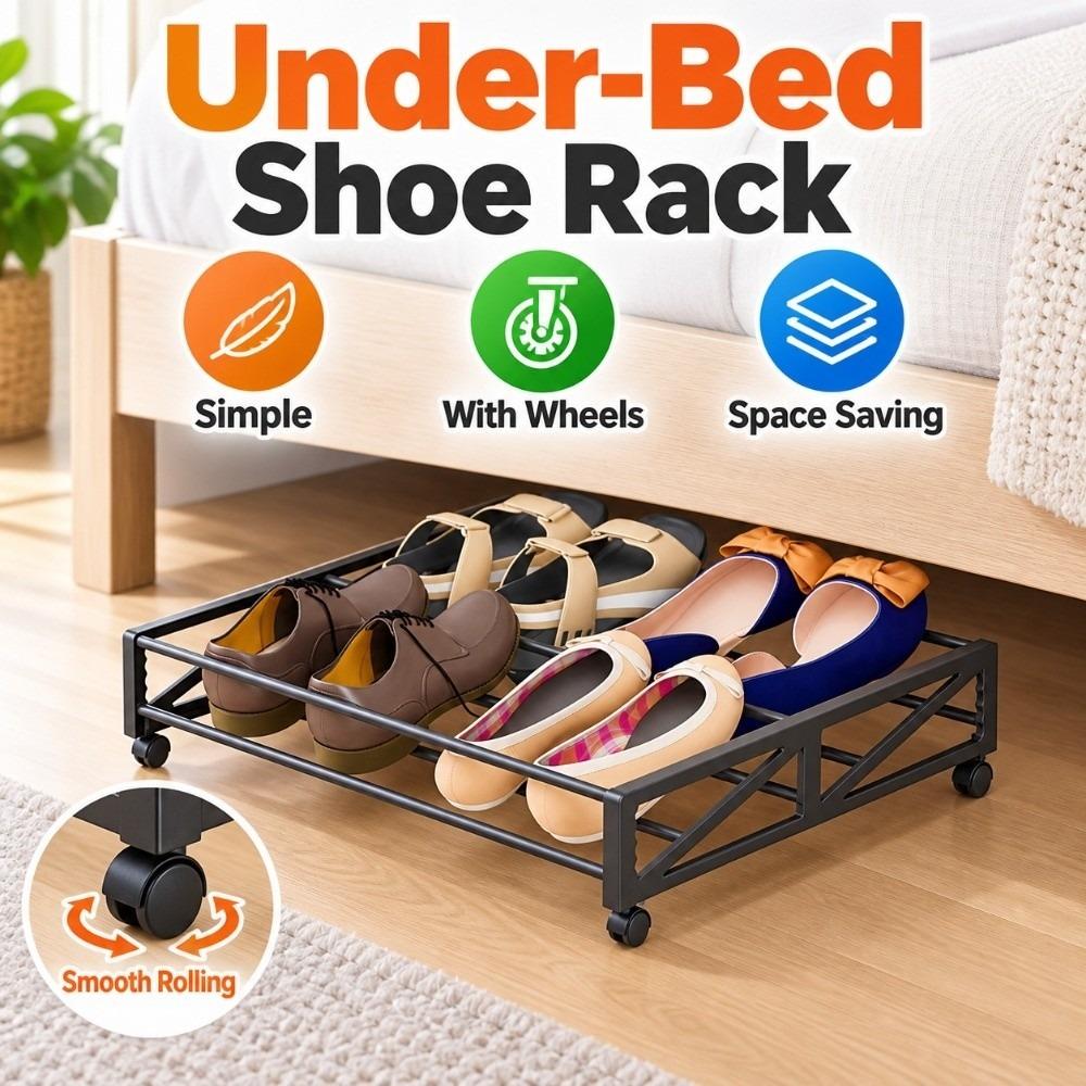 With Wheels Under-Bed Shoe Rack Simple Shoe Organizer Hidden Movable Shoe Storage Narrow Spaces