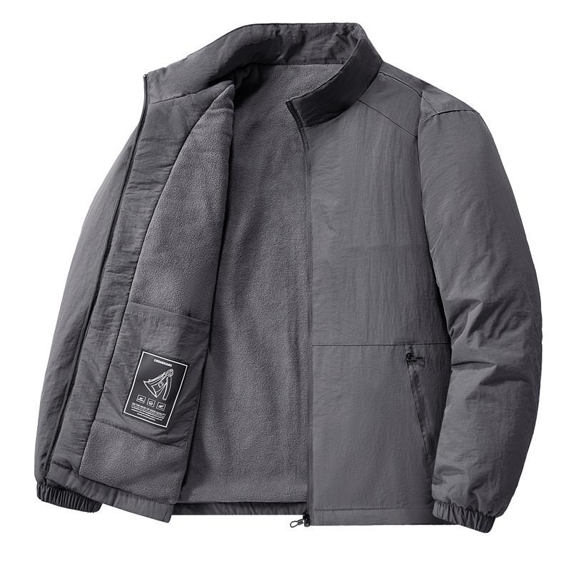Men s Douyin Live Bestseller Velvet Cotton Jacket - Outdoor Sports, Loose Stand Collar, Casual Middle-aged Coat 5XL серый