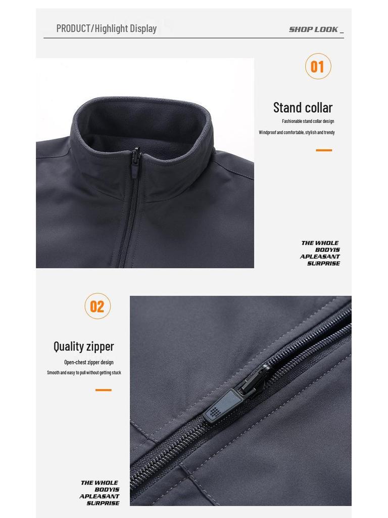 Reversible Plus Velvet Fleece Jacket: Business Casual Stand Collar for Autumn/Winter, Ideal for Middle-Aged Men.
