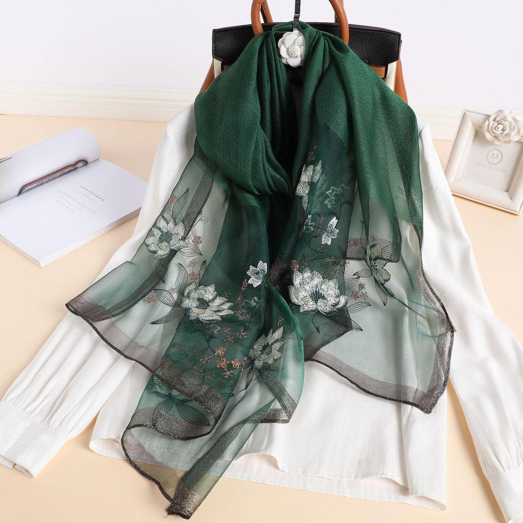 Silk Women Scarf Wool Shawls Lady Wraps Bufanda Floral Pashmina Embroidery Scarves Foulard Hijab Solid Female Hair Bandana