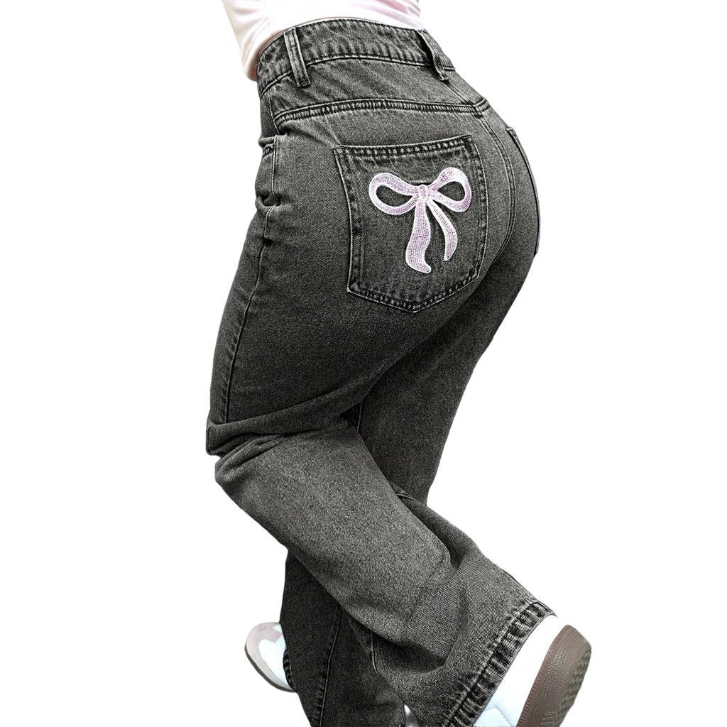 Women's High Waist Washed Women's Jeans Fashionable Versatile Straight Leg Pants