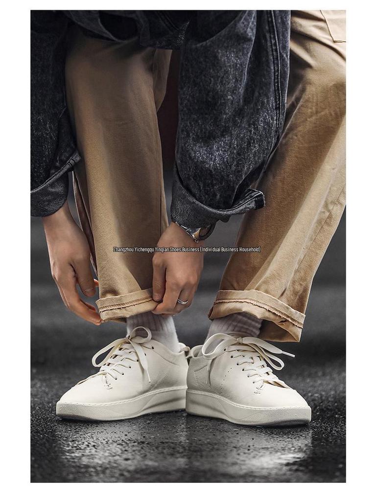 Herren 2025 Trend Lässige Atmungsaktive Weiße Sneaker aus Echtem Leder - High-End Pendelschuhe.