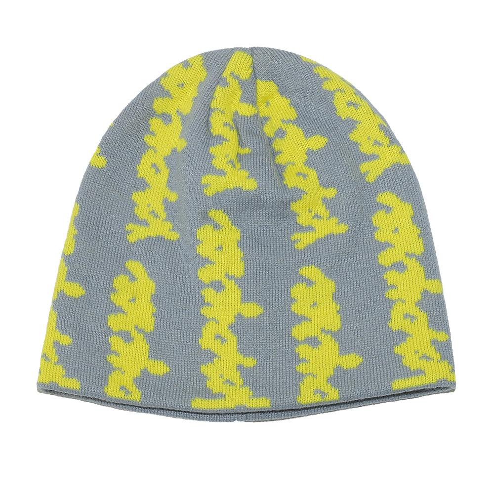 

Холодная шапка женская корейская версия модный бренд универсальная вязаная шапка персонализированный жаккардовый пуловер с санскритским алфавитом защита ушей вязаная шапка мужская M（56-58cm） жёлтый