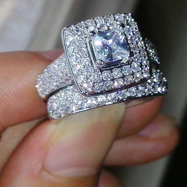 Luxury Fashion Wedding Rings for Women 2Pcs/Sets Full Shiny Tiny CZ Jewelry for Engagement High-quality Accessories Gift