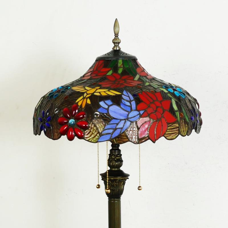 Retro Nordic Style Tiffany Floor Lamp - Colored Glass Light for Living Room, Bedroom, or Study.