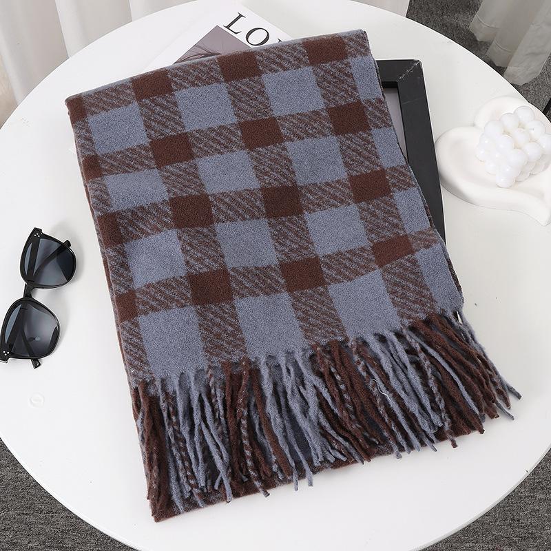 Autumn Winter Elegant Striped Plaid Scarf Shawl Women's Vintage Warm Versatile Long Neck Wrap Trendy Style
