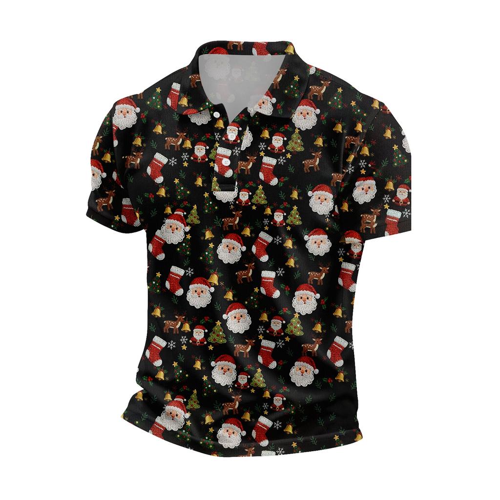 Men's Relaxed Fit Christmas Print Short Sleeve T-Shirt for Casual Holiday Wear
