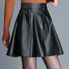 Women's Flare Stylish Party Wear Skirt Black Button Handmade Leather Genuine Lambskin