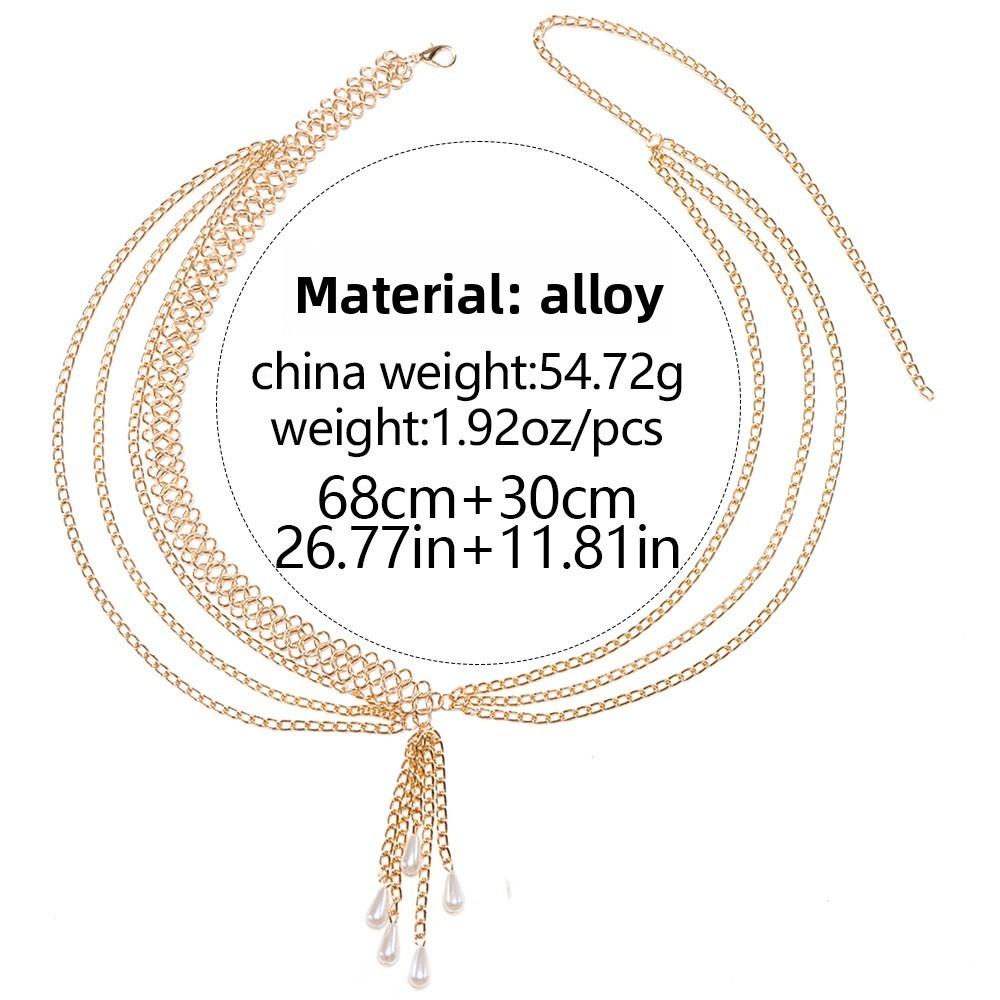 Female Summer Gold Pearl Multilayer Body Chain With Lobster Clasp For Fashion Trendy Wear