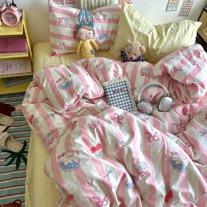 Washed Cotton Four-piece Set, Small Fresh Quilt Cover, Dormitory Bed Sheet Three-piece Set, Bedding