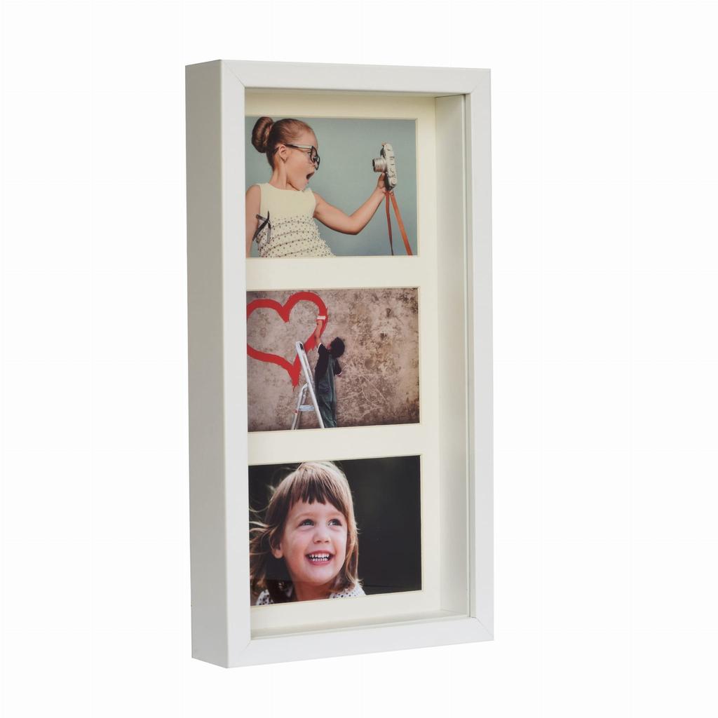 Ramka Na 3 Zdjęcia 10X15 Galeria 3D Głęboka Shadow Box 18X35Cm Biała