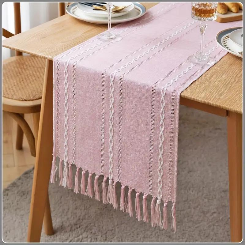 Groene Boho Tafelloper Rustieke Huisdecoratie Tafelloper Rustieke Stofhoes voor Piano Zachte Handgemaakte Kwasten voor Eetkamer Keuken Koffie Feest Dresse