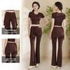 Ensemble Pilates et Yoga pour Femmes avec Coussinets de Poitrine: Pantalon évasé et haut à manches courtes pour le printemps et l'automne