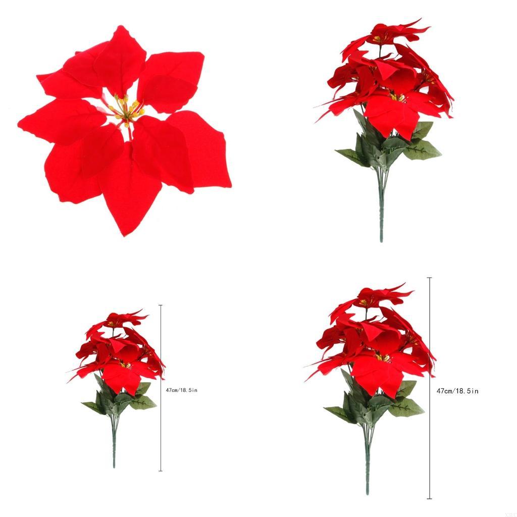 

Artificial Silk Poinsettias Flowers Centerpiece Bouquet Christmas Home Decor X3UC красный