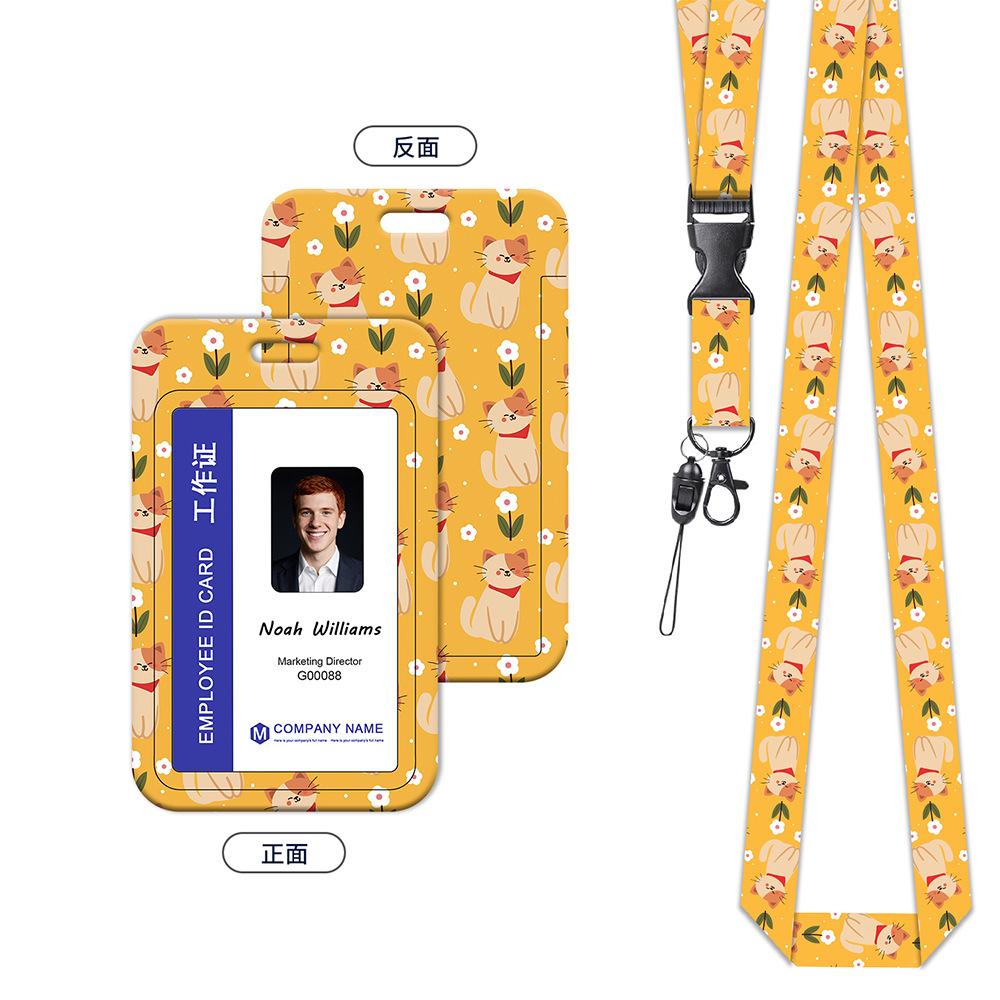 Ausweishalter mit Blumen-Katzen-Print Süßes Lanyard-Set für Damen Krankenschwester Lehrer Einziehbare Rolle Kartenclip Halter Tasche
