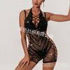 European and American sexy net tops, neck-hanging romantic underwear, alluring backless rhinestone jumpsuits