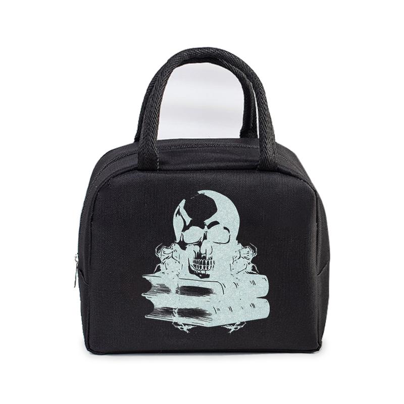 Skull Reading Books Print Lunch Bag Men and Women Vintage Style Graphics Thermal Handbags Thickened Insulation Lunch Box Bag