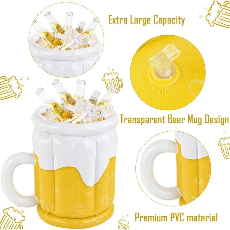 1Pack Inflatable Ice Beer Bucket for Summer Parties with Pump Mug Shaped Drink Cooler for Pool Beach Picnic Theme Party Supplies