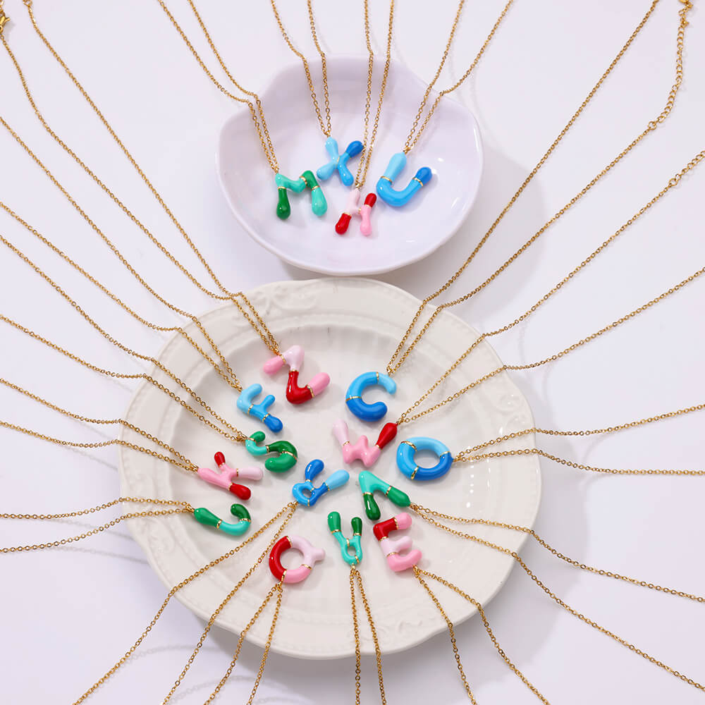 Colorful Letter Necklaces For Women Stainless Steel Chain Dopamine Initial Letter Necklace Wedding Party Jewelry Gift Bff