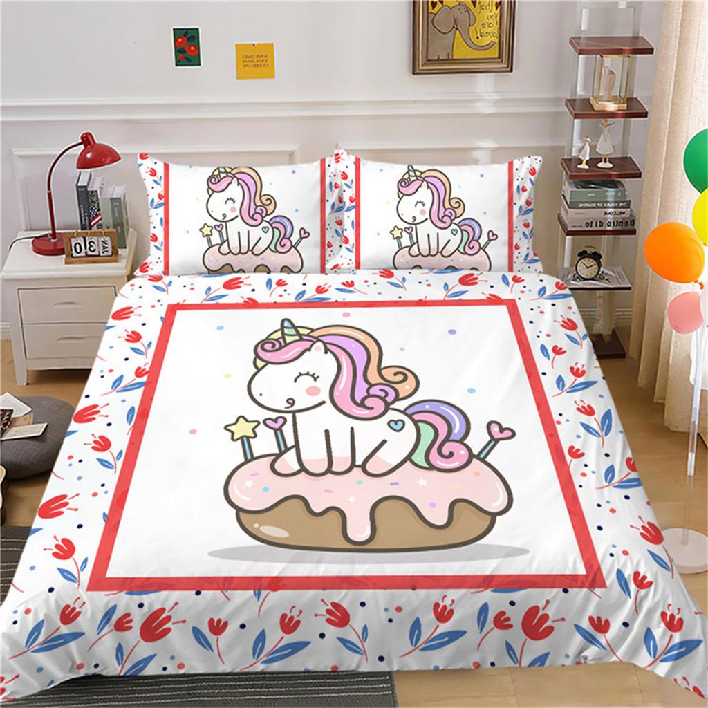 3D Unicorn Digital Printing Quilt Cover, Cartoon Horse Gir Microfibre Bedding Set With Pillowcases 50*75Cm For Kids Boys Girls