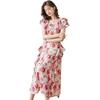Women's Summer 2026 Chiffon Floral Print Dress with Waist-Cinched Design - French Style Mid-Length Fairy Dress