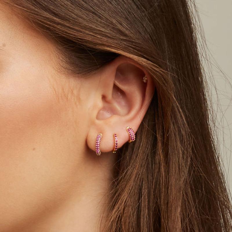 Fashion Multicolor Zircon Huggie Small Hoop Earrings For Women Round Circle Minimal Punk Rock Earring Cartilage Piercing Jewelry