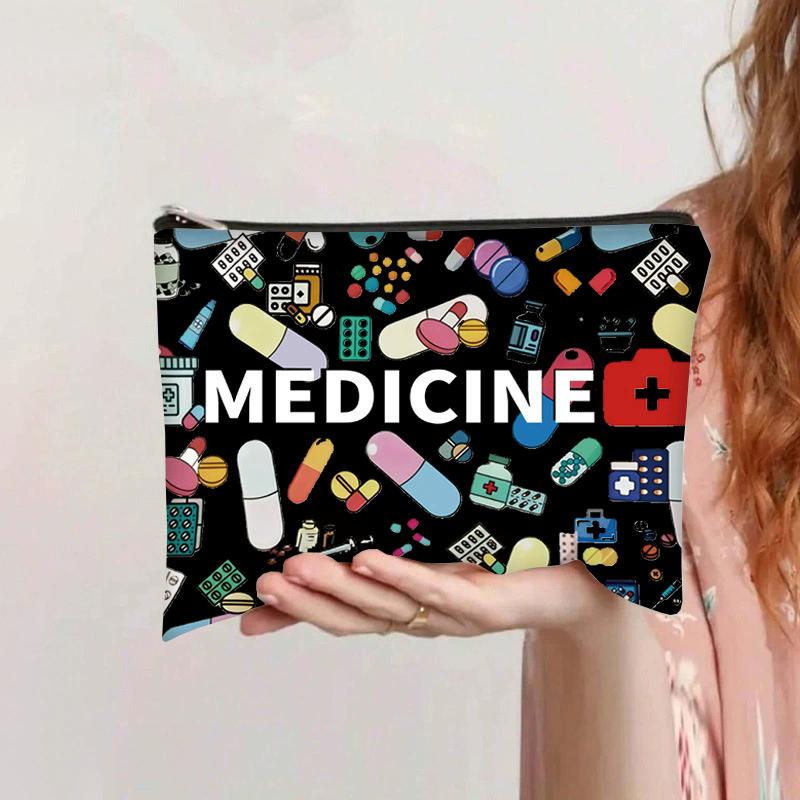 Women's Canvas Cosmetic Bag Medicine Themed Cosmetic Travel Bag Toiletry Bag Foldable Zippered  Cosmetic Bag Ortable Storage bag Portable Storage Bag