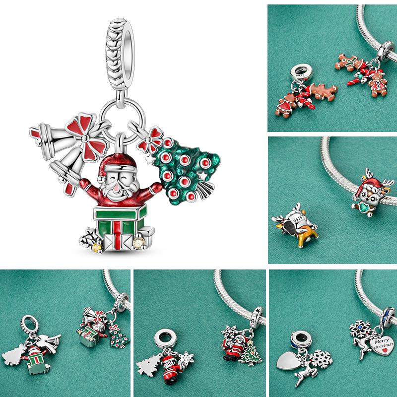 Christmas Charms Copper Fit Pendant Original Bracelets Santa Claus Snowflake Tree Gingerbread Man Beads Diy Jewelry